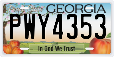 GA license plate PWY4353