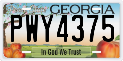 GA license plate PWY4375