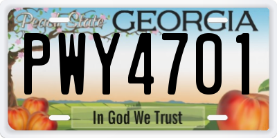 GA license plate PWY4701