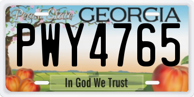 GA license plate PWY4765