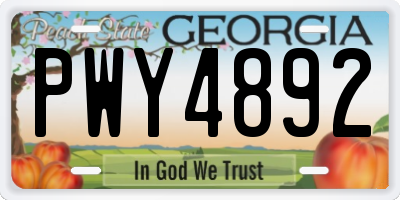 GA license plate PWY4892