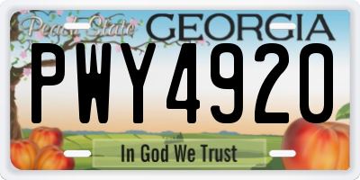 GA license plate PWY4920