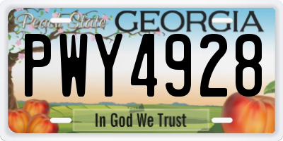 GA license plate PWY4928