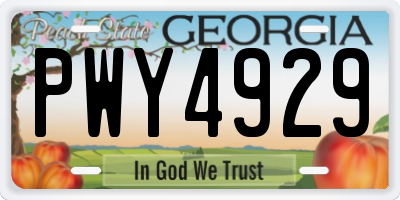 GA license plate PWY4929