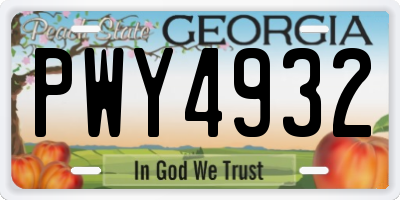 GA license plate PWY4932