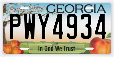 GA license plate PWY4934
