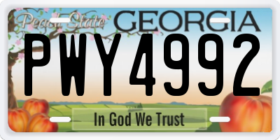 GA license plate PWY4992