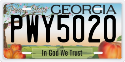 GA license plate PWY5020