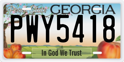 GA license plate PWY5418