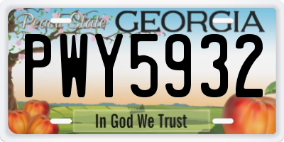 GA license plate PWY5932
