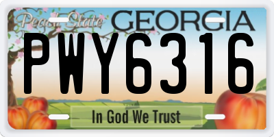 GA license plate PWY6316