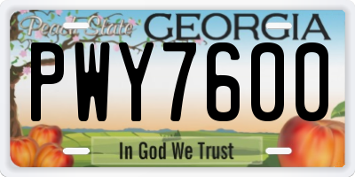 GA license plate PWY7600