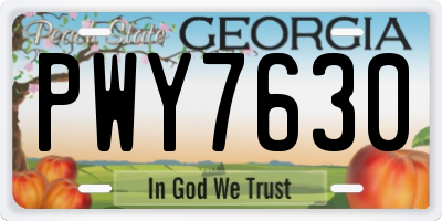 GA license plate PWY7630