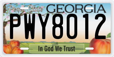 GA license plate PWY8012