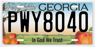 GA license plate PWY8040