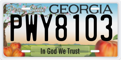 GA license plate PWY8103