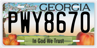 GA license plate PWY8670