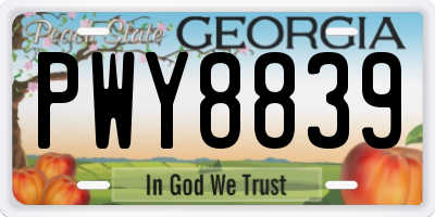GA license plate PWY8839
