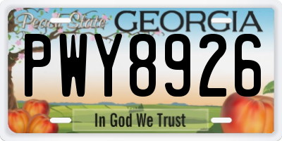 GA license plate PWY8926