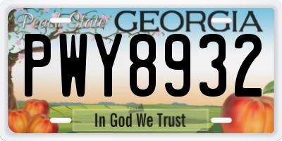 GA license plate PWY8932