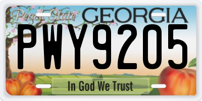 GA license plate PWY9205