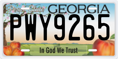 GA license plate PWY9265