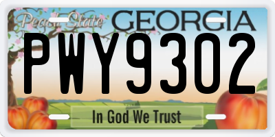 GA license plate PWY9302