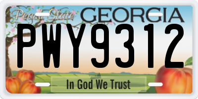 GA license plate PWY9312
