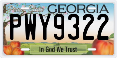 GA license plate PWY9322