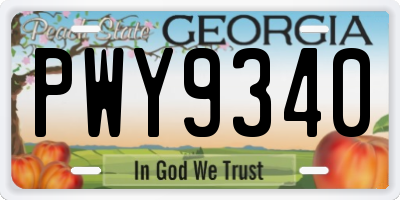 GA license plate PWY9340
