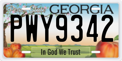 GA license plate PWY9342