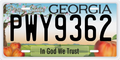 GA license plate PWY9362