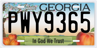 GA license plate PWY9365