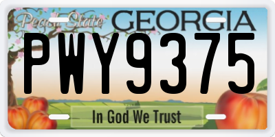 GA license plate PWY9375