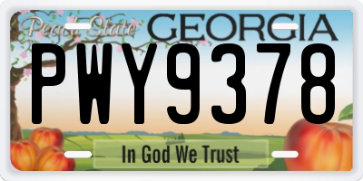GA license plate PWY9378