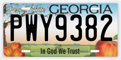 GA license plate PWY9382