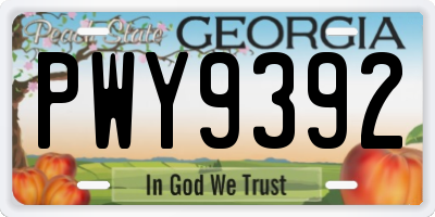 GA license plate PWY9392