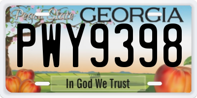 GA license plate PWY9398