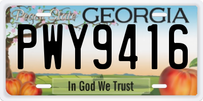 GA license plate PWY9416