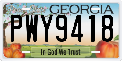 GA license plate PWY9418