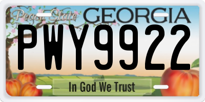 GA license plate PWY9922
