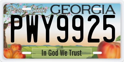 GA license plate PWY9925