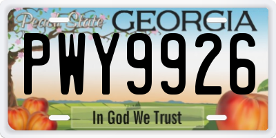 GA license plate PWY9926
