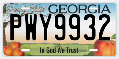 GA license plate PWY9932