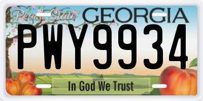 GA license plate PWY9934
