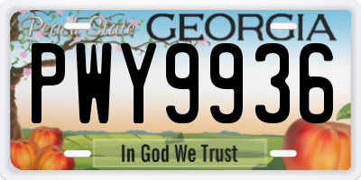GA license plate PWY9936