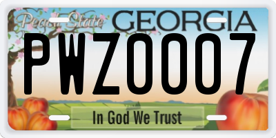 GA license plate PWZ0007