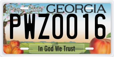 GA license plate PWZ0016