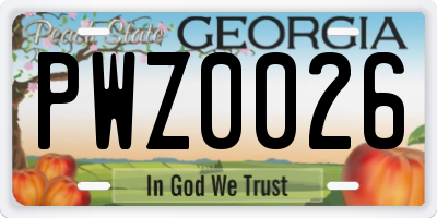 GA license plate PWZ0026
