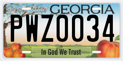 GA license plate PWZ0034